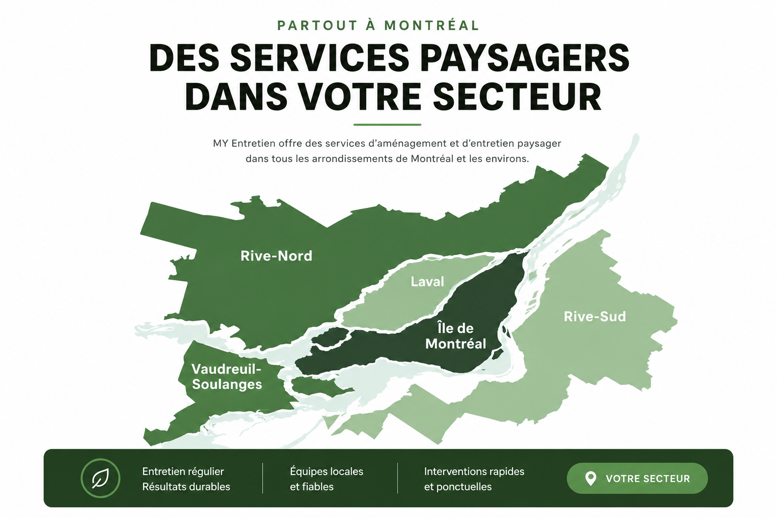 Carte du territoire desservi par My Entretien : Montréal, Rive-Nord et Rive-Sud